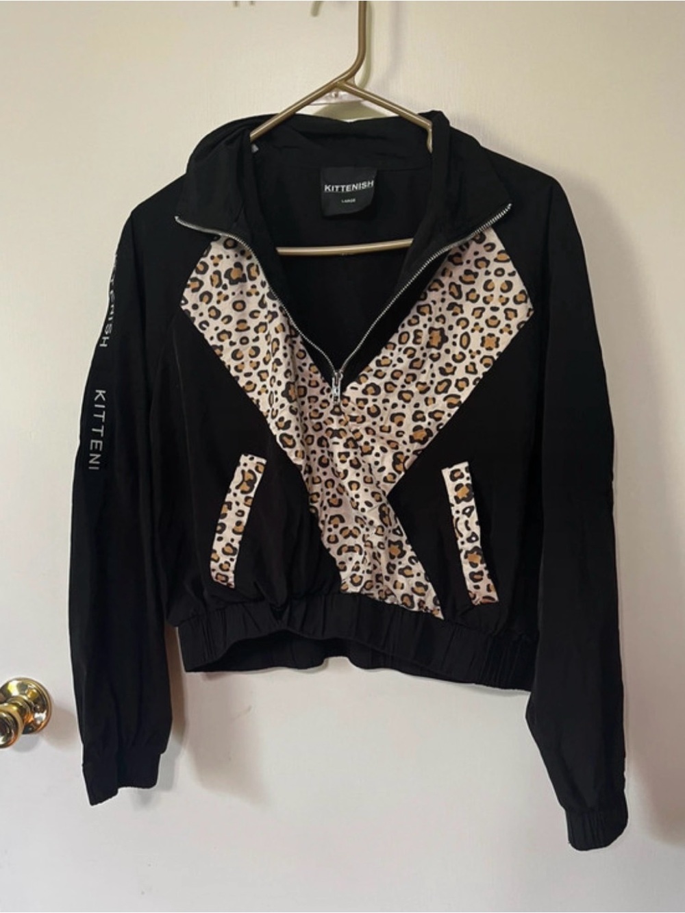 Kittenish Black Jacket with Leopard Chevron Detail large